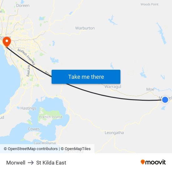 Morwell to St Kilda East map