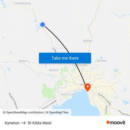 Kyneton to St Kilda West map