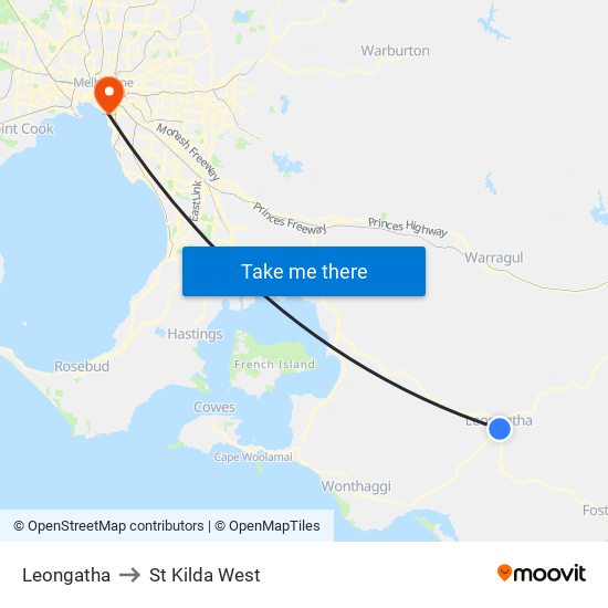 Leongatha to St Kilda West map