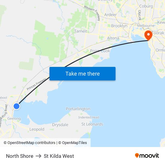 North Shore to St Kilda West map