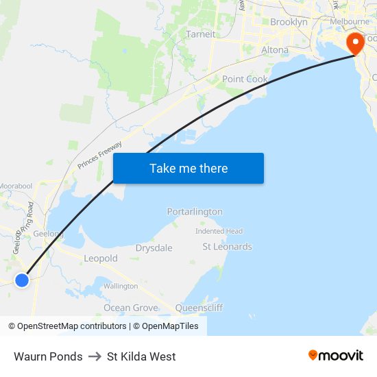 Waurn Ponds to St Kilda West map
