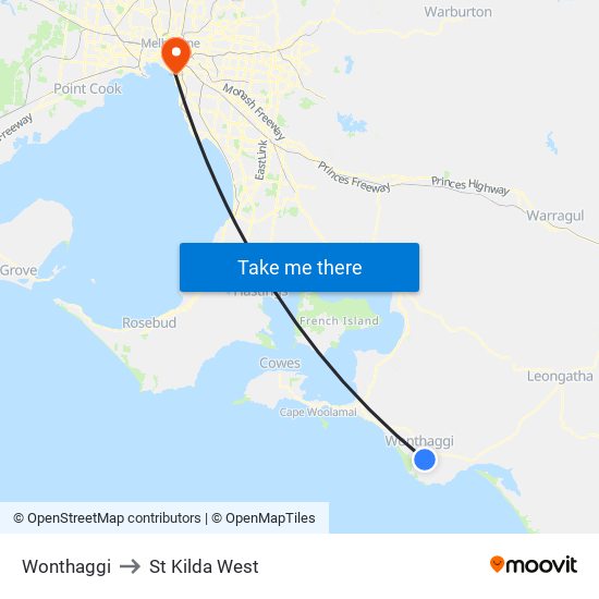 Wonthaggi to St Kilda West map