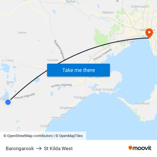 Barongarook to St Kilda West map