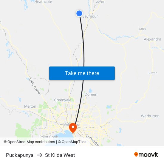 Puckapunyal to St Kilda West map