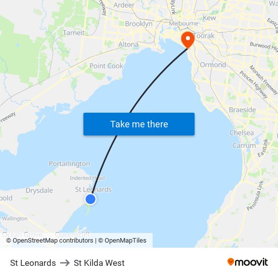 St Leonards to St Kilda West map