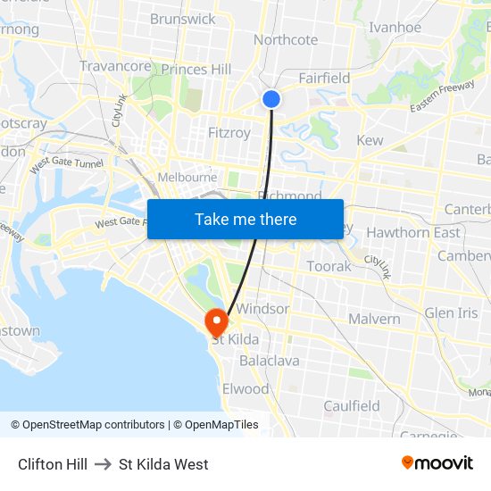 Clifton Hill to St Kilda West map