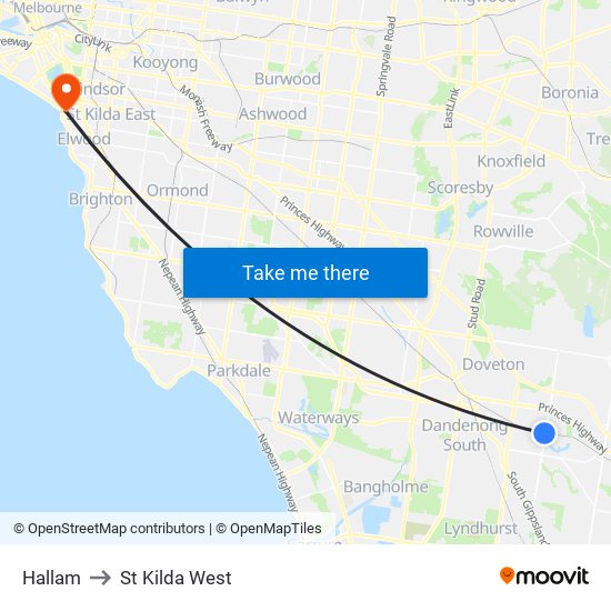 Hallam to St Kilda West map