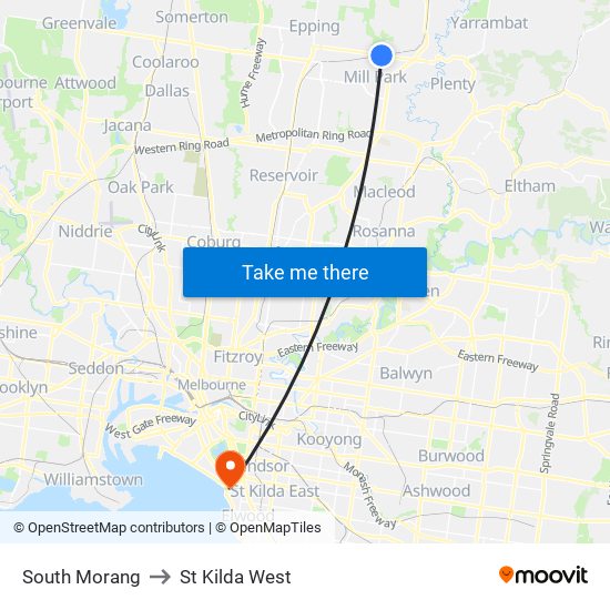 South Morang to St Kilda West map