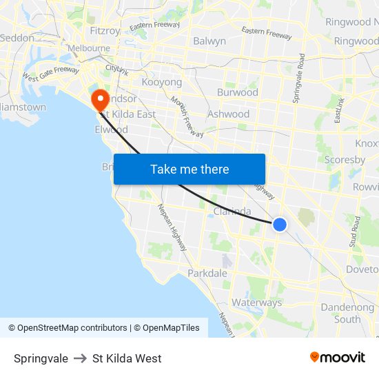 Springvale to St Kilda West map