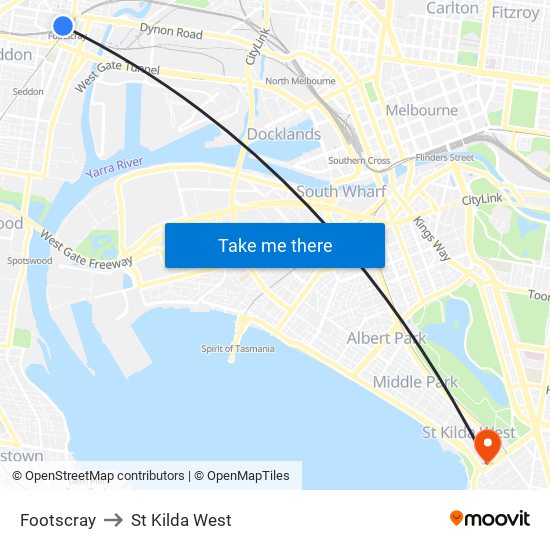 Footscray to St Kilda West map