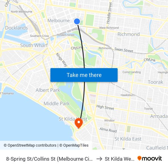 8-Spring St/Collins St (Melbourne City) to St Kilda West map