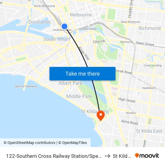 122-Southern Cross Railway Station/Spencer St (Melbourne City) to St Kilda West map