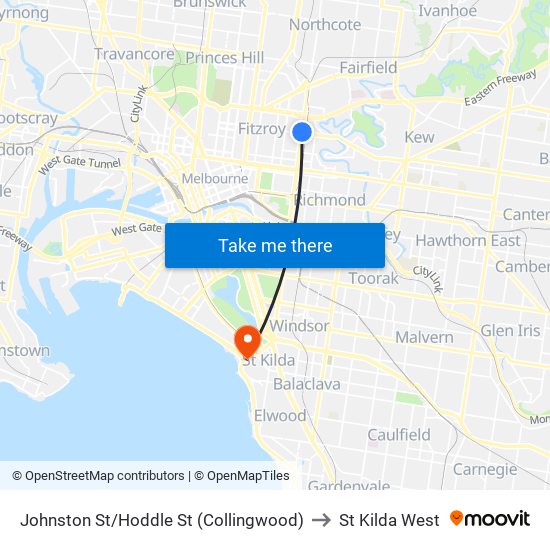 Johnston St/Hoddle St (Collingwood) to St Kilda West map