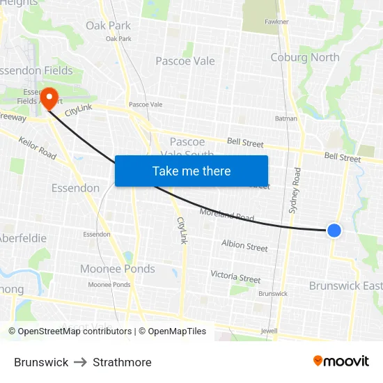 Brunswick to Strathmore map