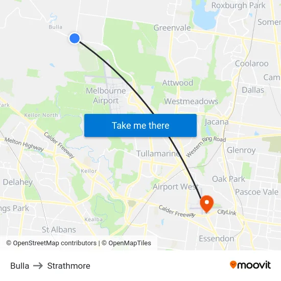 Bulla to Strathmore map