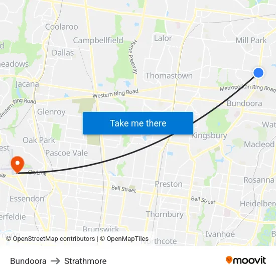 Bundoora to Strathmore map