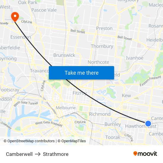 Camberwell to Strathmore map