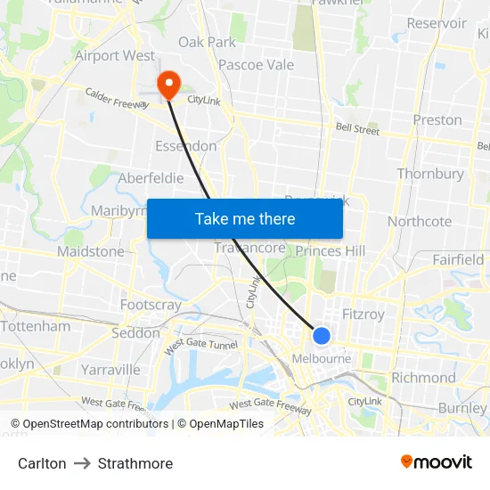 Carlton to Strathmore map