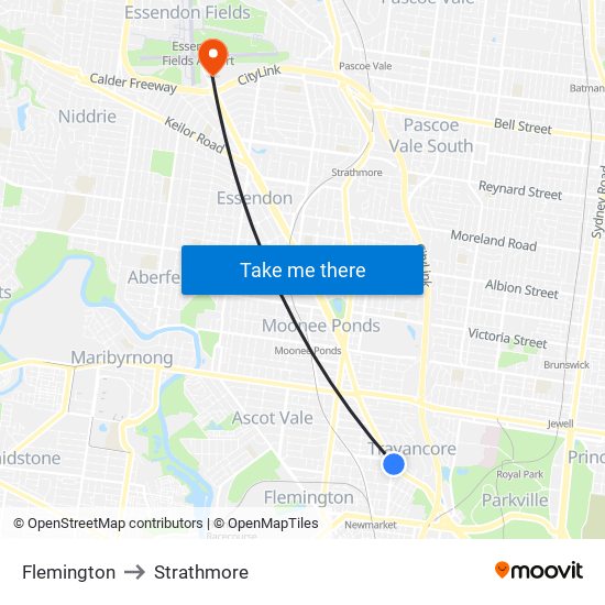 Flemington to Strathmore map