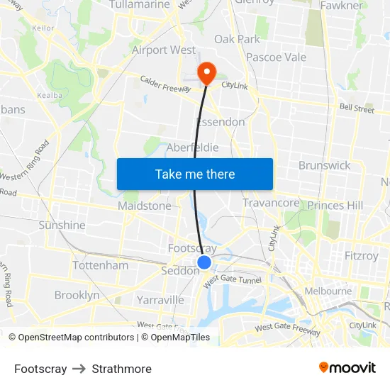 Footscray to Strathmore map