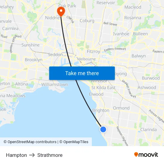 Hampton to Strathmore map
