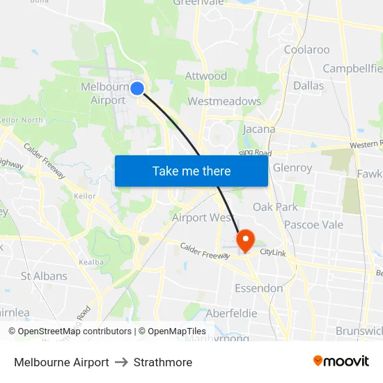 Melbourne Airport to Strathmore map
