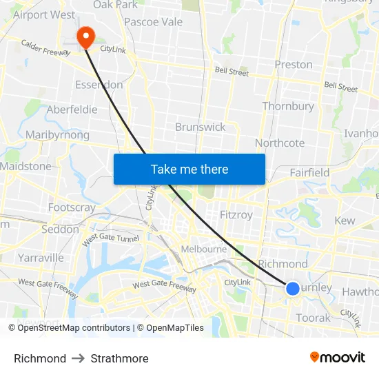 Richmond to Strathmore map