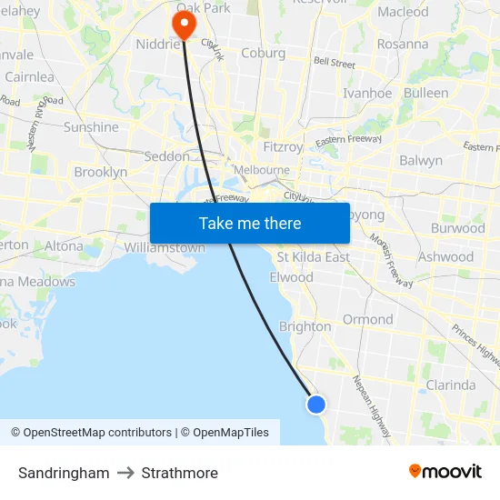 Sandringham to Strathmore map