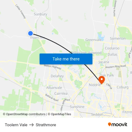 Toolern Vale to Strathmore map