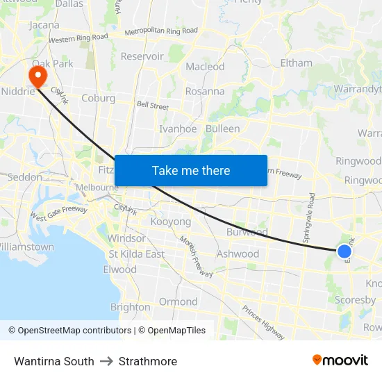 Wantirna South to Strathmore map