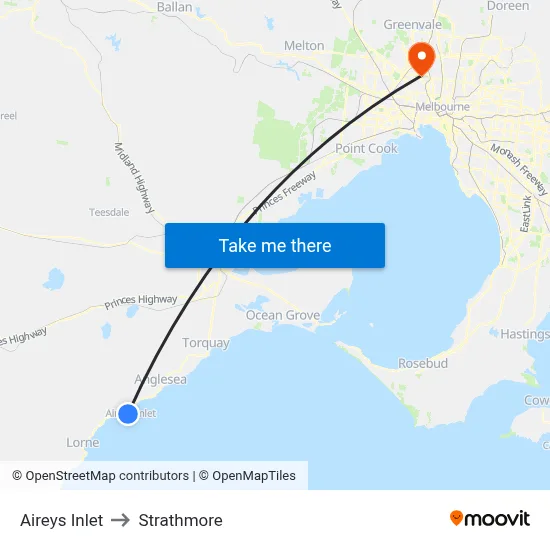 Aireys Inlet to Strathmore map