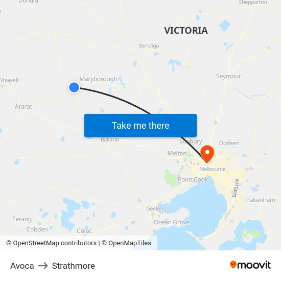 Avoca to Strathmore map