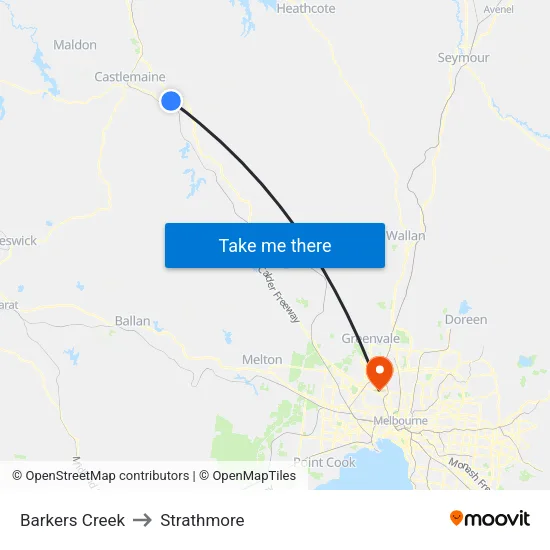 Barkers Creek to Strathmore map