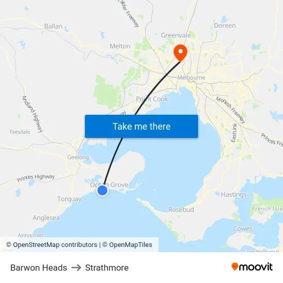 Barwon Heads to Strathmore map