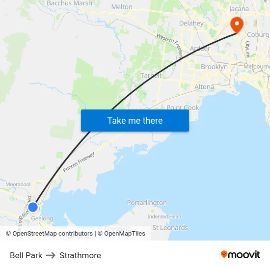 Bell Park to Strathmore map