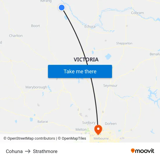 Cohuna to Strathmore map