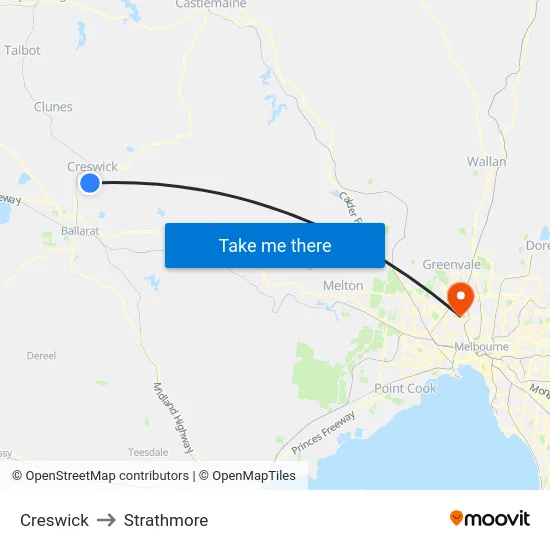 Creswick to Strathmore map