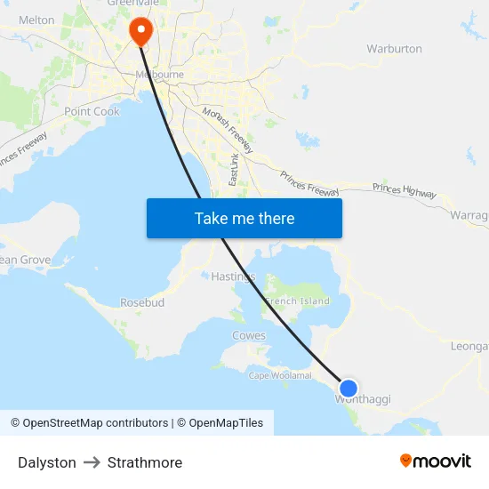 Dalyston to Strathmore map