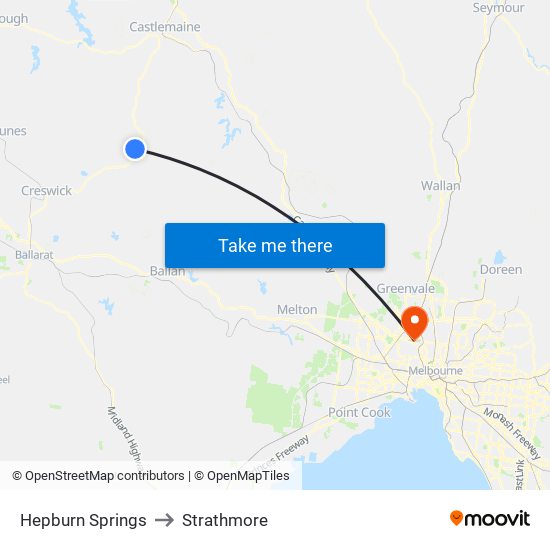 Hepburn Springs to Strathmore map