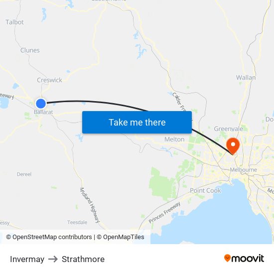 Invermay to Strathmore map