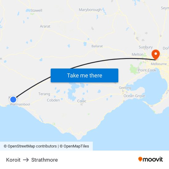 Koroit to Strathmore map