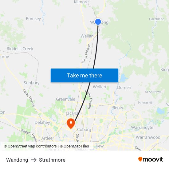 Wandong to Strathmore map