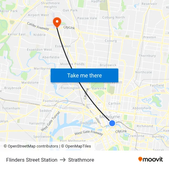 Flinders Street Station to Strathmore map