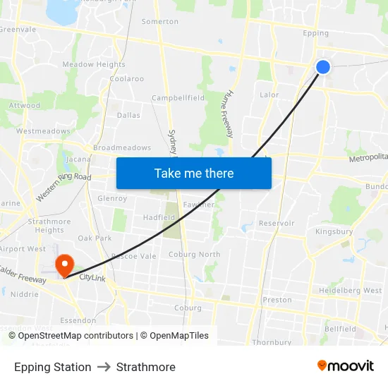 Epping Station to Strathmore map