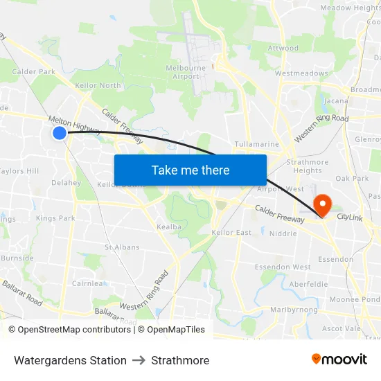 Watergardens Station to Strathmore map