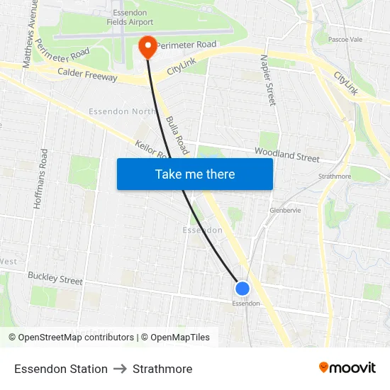 Essendon Station to Strathmore map