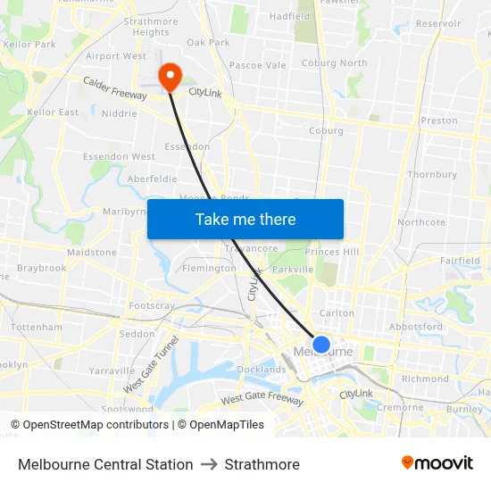 Melbourne Central Station to Strathmore map