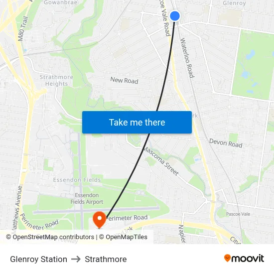 Glenroy Station to Strathmore map