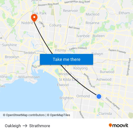 Oakleigh to Strathmore map