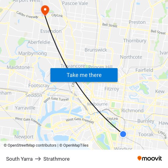 South Yarra to Strathmore map